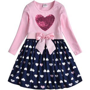 VIKITA Baby Girl Sequin Heart Long Sleeve Dress Winter Size 18-24 Months
